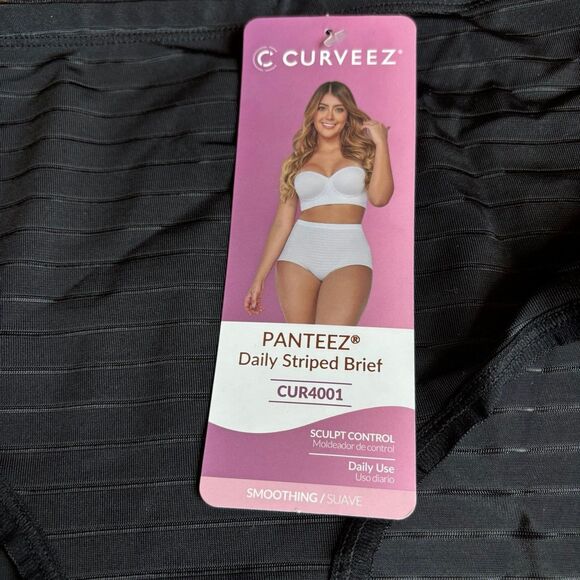 Curveez Women's Daily Striped Smoothing Briefs Light Compression Black XL NWT - Picture 10 of 12